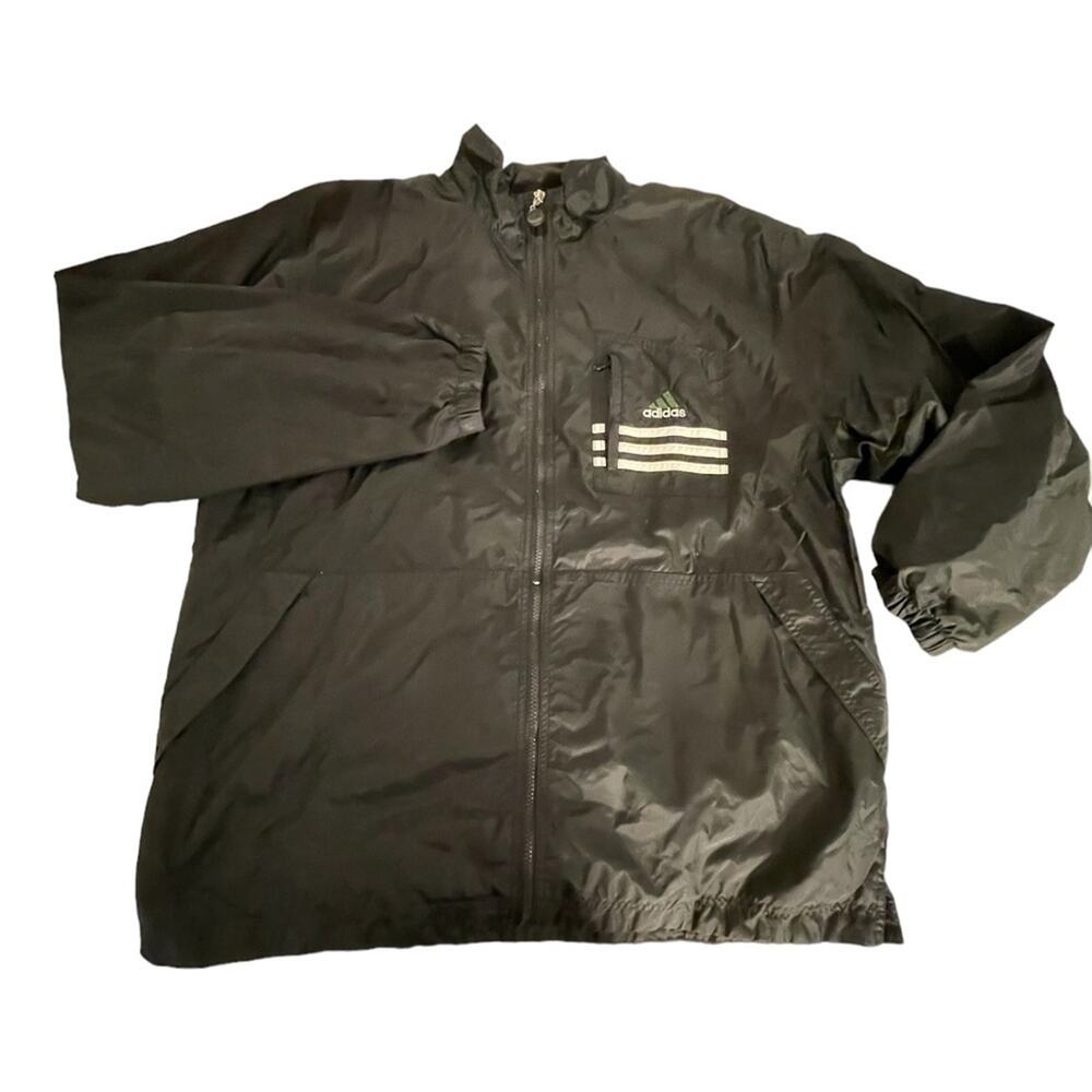 VTG Adidas Windbreaker Large Outdoor Weatherproof Zip Mesh-Lined Mock Neck Black